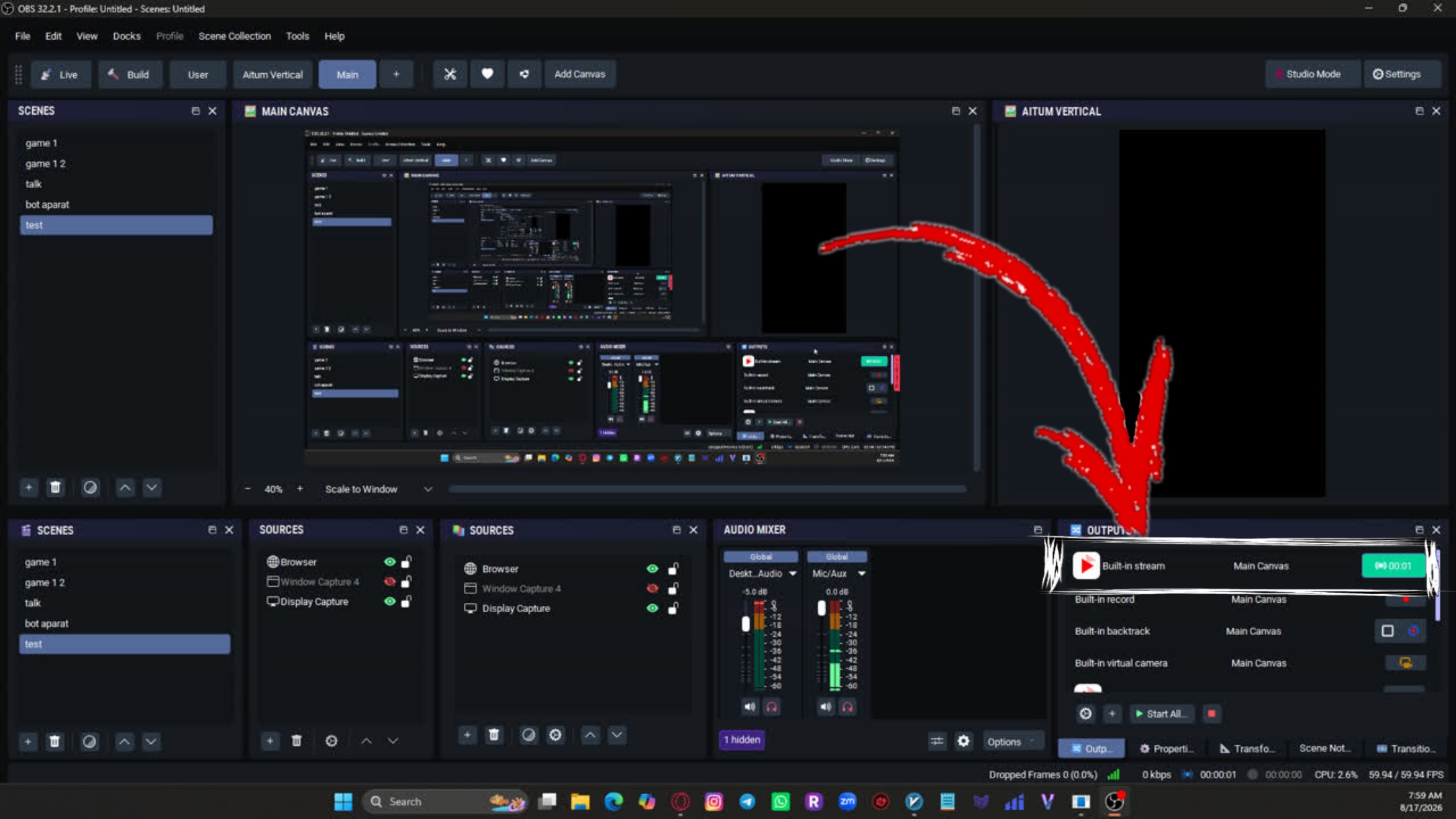 شروع پخش با دکمه Start Streaming در OBS